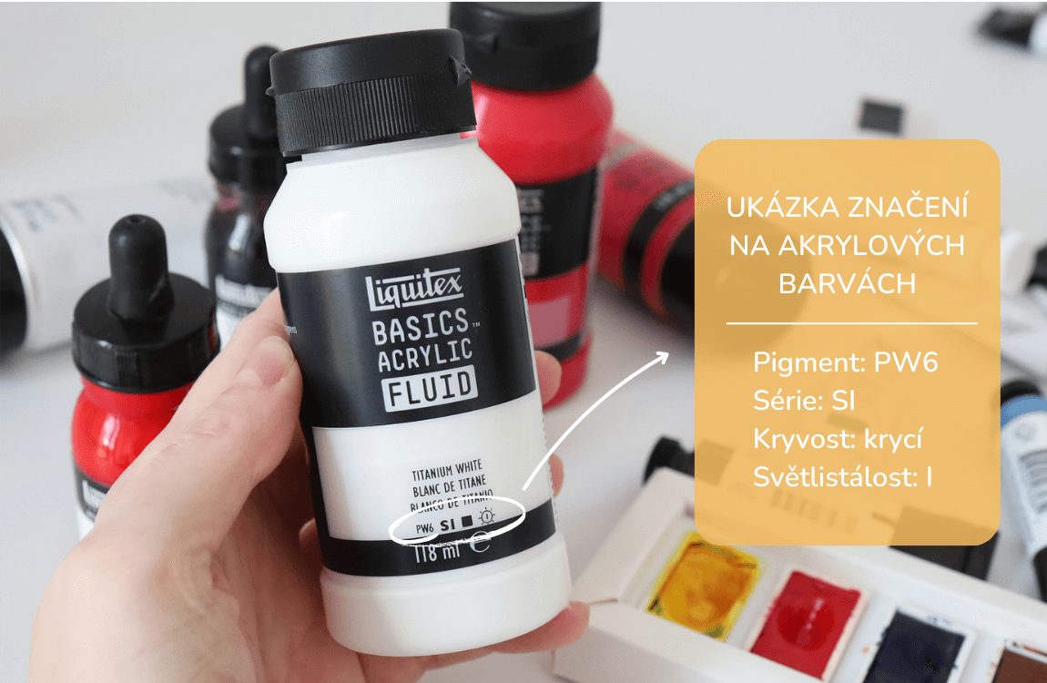Ukázka značení na akrylových barvách Liqutex